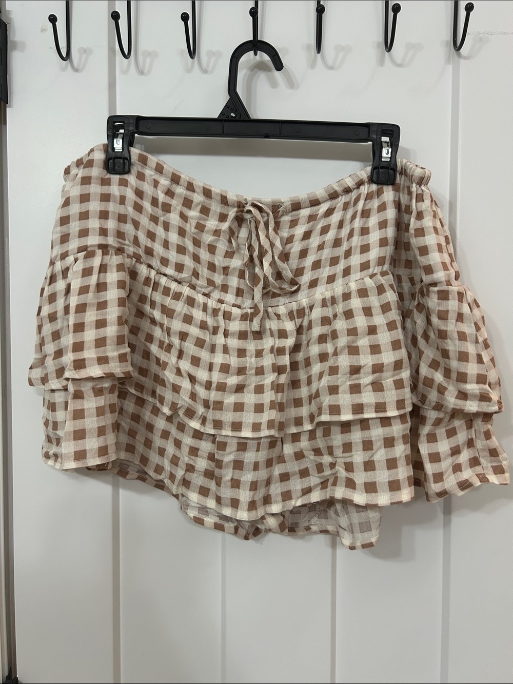 Brown Check Ruffle Tiered Women's Skort